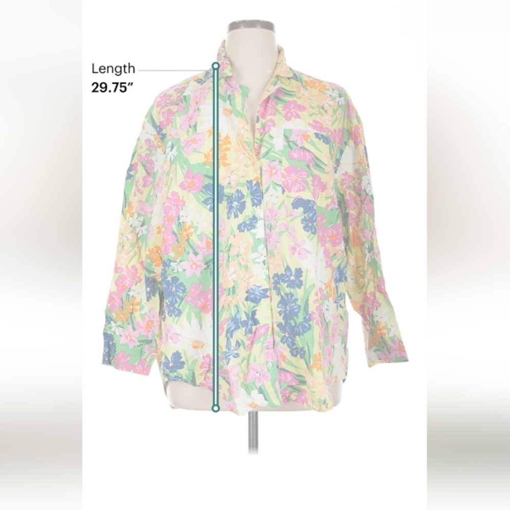Only Floral 3/4 Sleeve Button Down Shirt XL - Picture 7 of 9